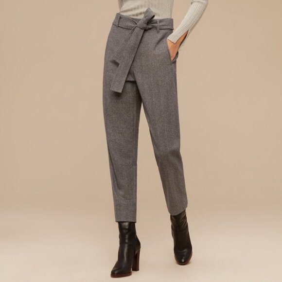 New Aritzia Wilfred Jallade Wool Blend Tie Crop Trouser Charcoal 0 $148 - Picture 1 of 8